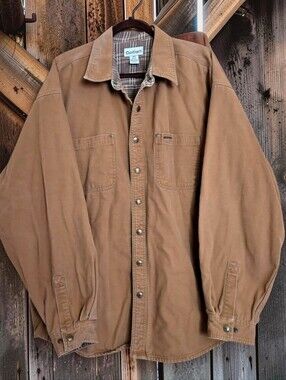 Carhartt brown canvas shirt jacket snap-button plaid flannel lining Sz 2XL